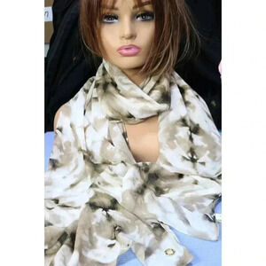 Calvin Klein Tan and Brown Long Semi-Sheer Scarf-Logo